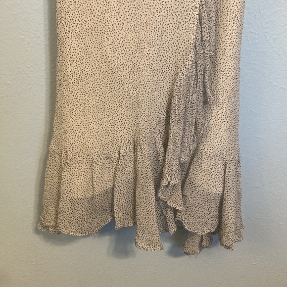 All Saints Women Size 4 Dayla Speckled Black White True Wrap Midi Dress Ruffles - Picture 7 of 16